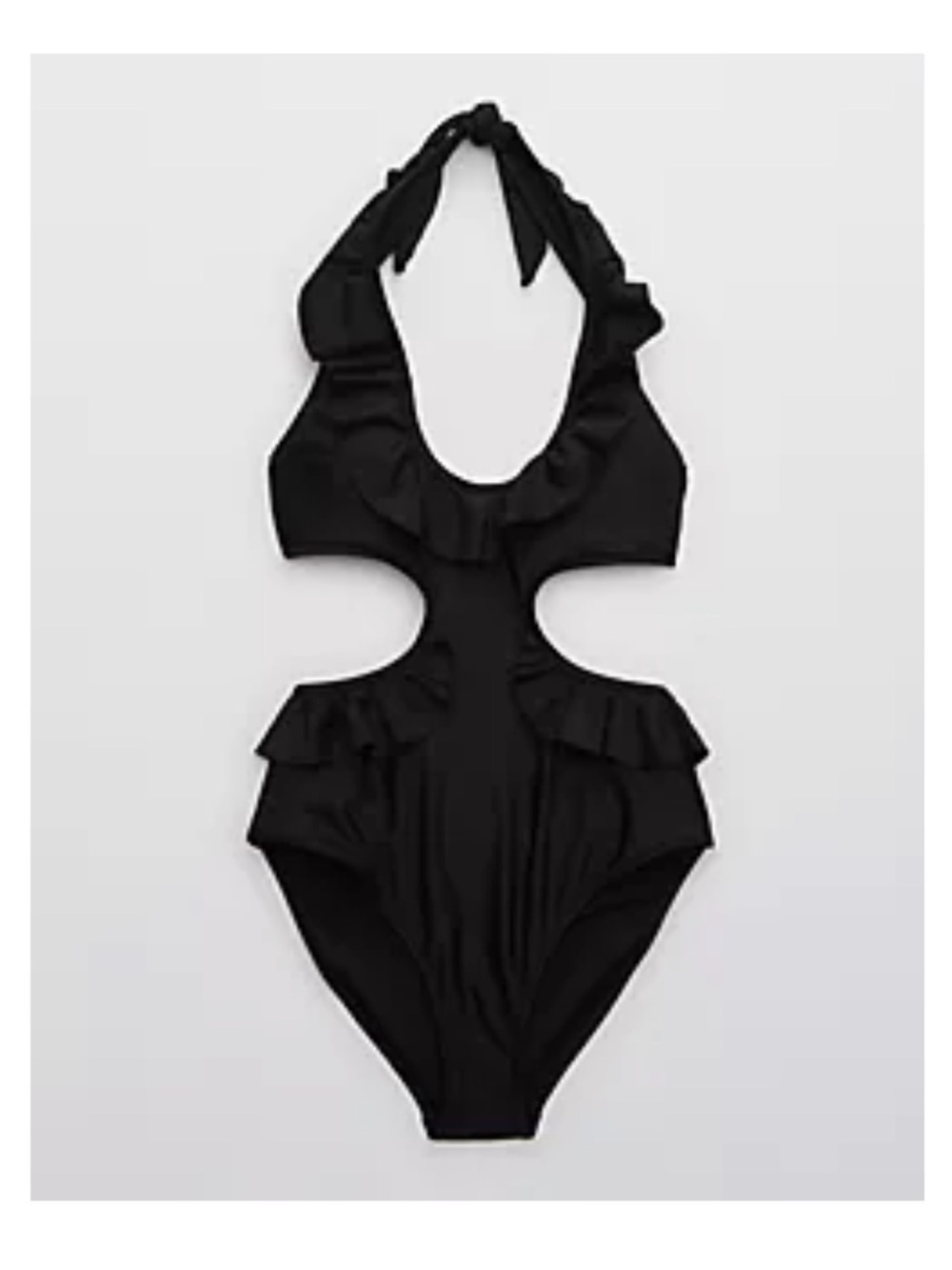 Aerie Ruffle Cutout One Piece Black Swimsuit